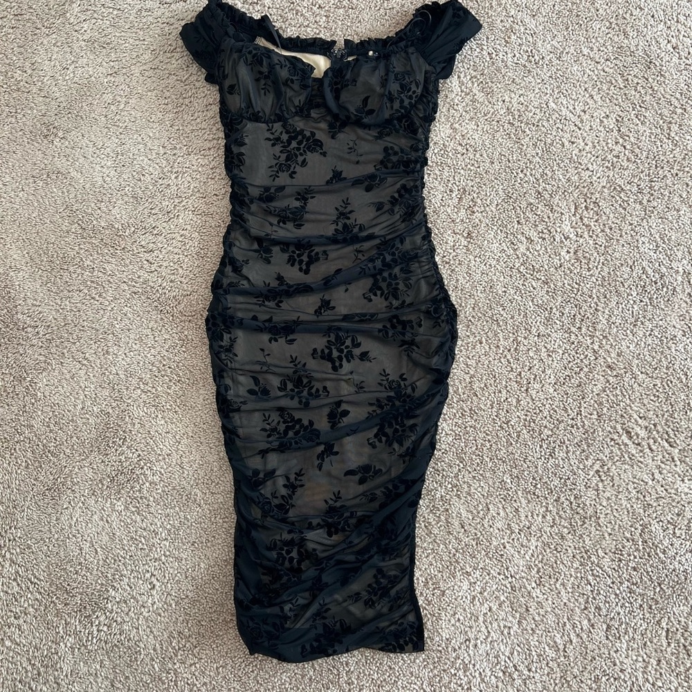 Windsor Step Up The Romance Flocked Mesh Midi Dress in black